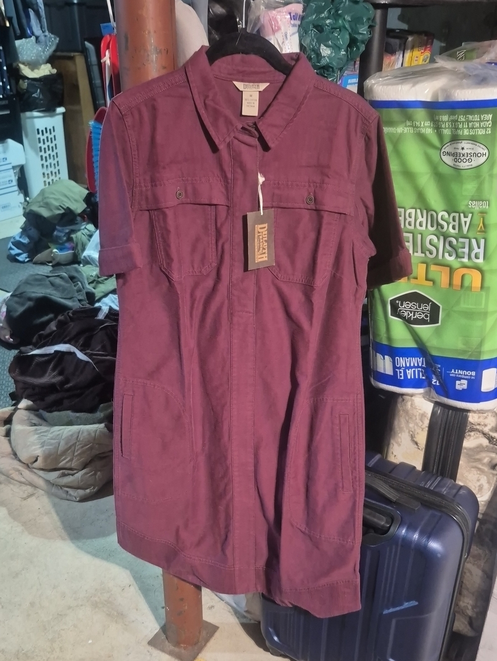 Duluth Trading Co. Womans Short-Sleeve Utility Shirt Dress in Burgundy